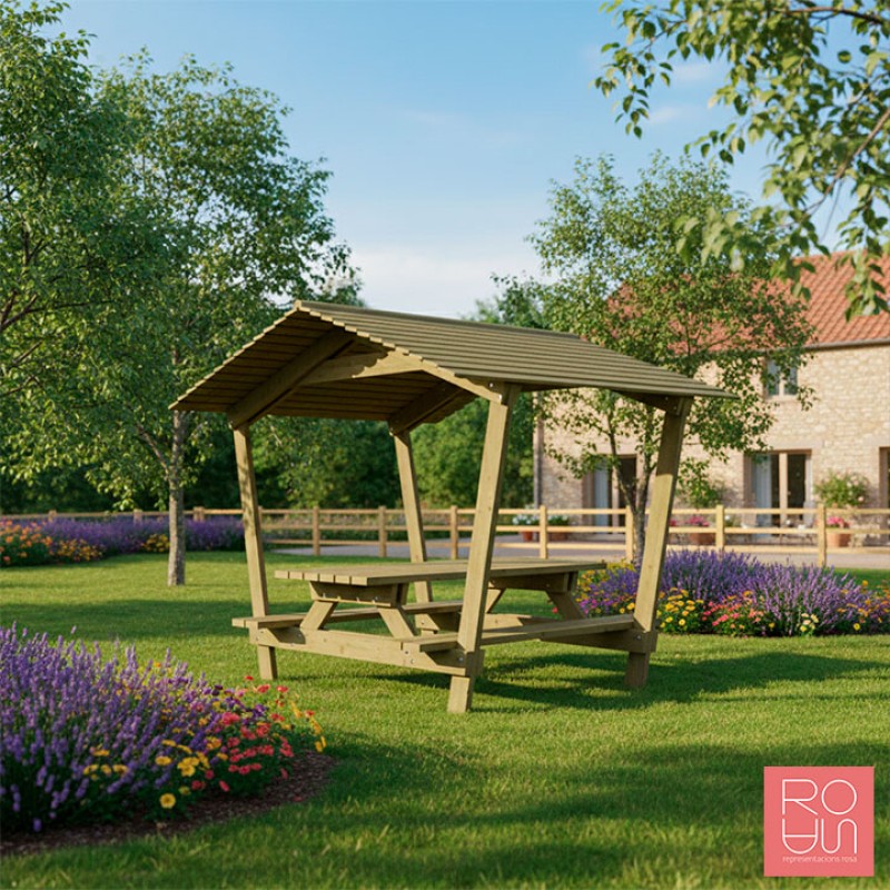 Taula de pícnic Turín amb teulada | Fusta Tractada i Accessibilitat PMR